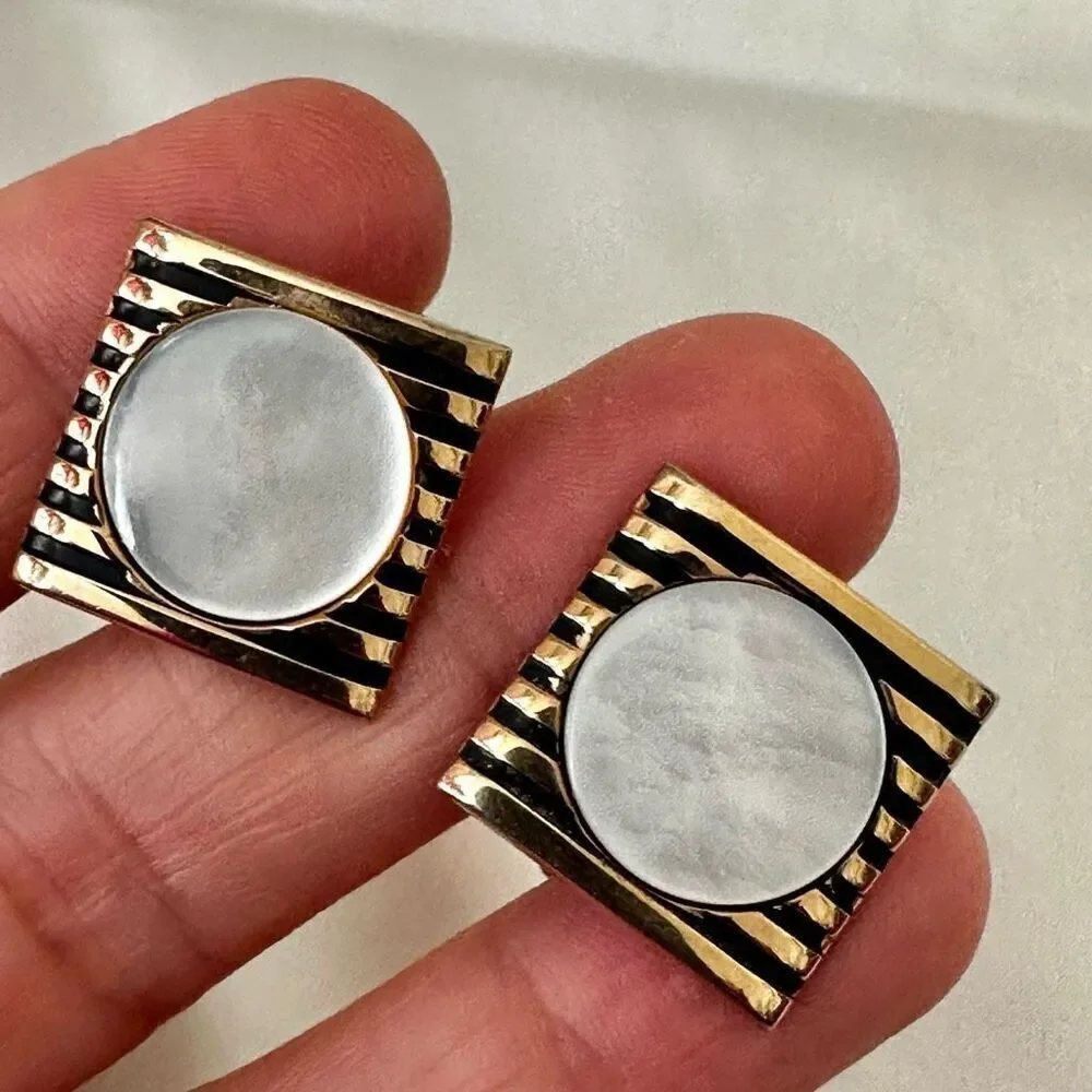 Swank gold tone and abalone square vintage cufflinks